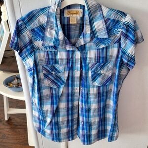 Shayanne Western Blue Plaid Shirt. Large